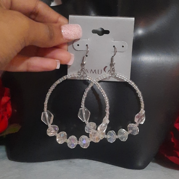 Clear Crystal Hoop Earrings - Picture 7 of 8